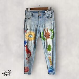 Old Navy Size 6 Women's Jeans Hand Painted Artistic Denim Pants Unique Style